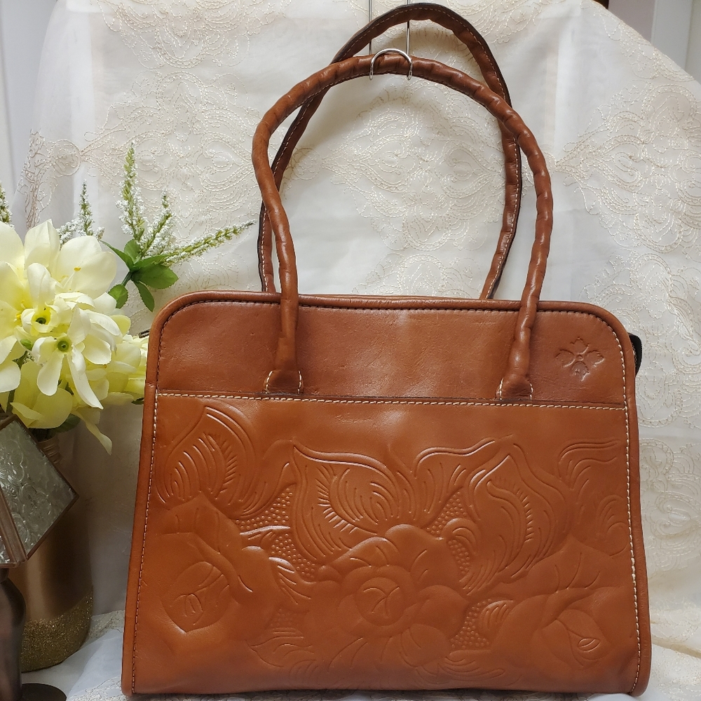 Patricia Nash Tan Embossed Leather Satchel